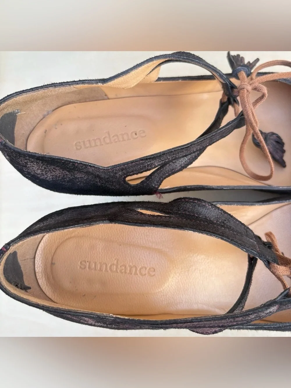 Sundance Natalia Sz EU40/US9.5 Laced Heels Pointed Toe Brown Boho Tassles Pumps